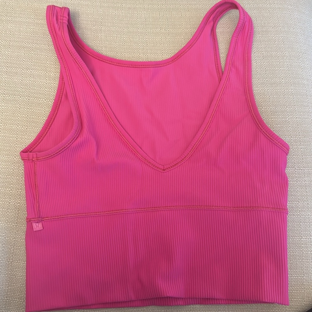 Lululemon Power Pivot Cropped Tank Top *Rib Sonic Pink Tight Fit High Neck - Picture 2 of 3